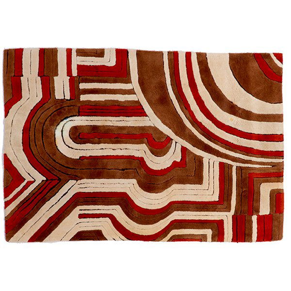 Edward Fields rug, by Edward Fields Inc., 1970: Edward Fields rug, by Edward Fields Inc., 1970s, 100% wool, red, brown and off-white design, signed Edward Fields at each corner, numbered "17265", 66" x 96"