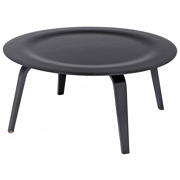 Charles & Ray Eames CTW coffee table, by Herman Miller: Charles & Ray Eames CTW coffee table, by Herman Miller, saucer-shaped top of molded ebonized plywood, four bent wood legs, original finish, signed with oval black Herman Miller tag (later production)