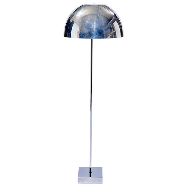 Kovacs floor lamp, attribution, USA, 1960s: Kovacs floor lamp, attribution, USA, 1960s, polished metal dome shade, square base, original finish, unsigned, 16"dia x 50"h