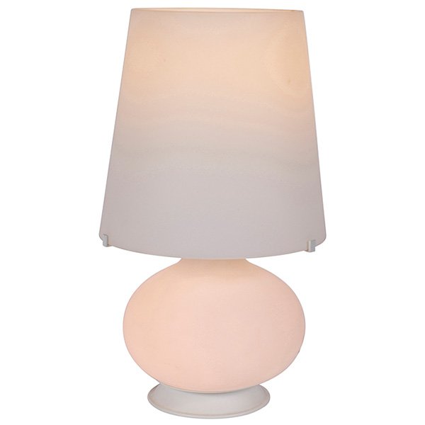 Max Ingrand table lamp, by Fontana Arte, Italy: Max Ingrand table lamp, by Fontana Arte, Italy, frosted white glass base and shade, one socket, recent production, signed with Fontana Arte label, both piece is internally lit, 8"dia x 13.75"h