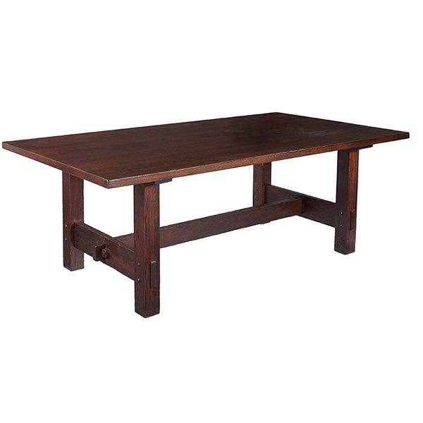 Gustav Stickley, dining table, #622, Eastwood, NY: Gustav Stickley, dining table, #622, Eastwood, NY, oak, signed with paper label and branded signature, 84"w x 42"d x 30"h, Provenance: Craftsman Auctions, 19 September 1999