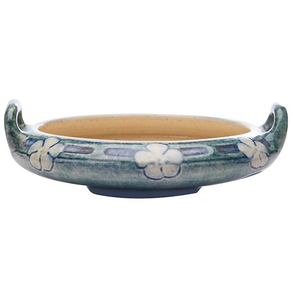Newcomb College, bowl, #CM-90: Newcomb College, bowl, #CM-90, New Orleans, LA, 1908, polychrome glazed pottery, marked, artist initials AM, 4.5"w x 1.5"h