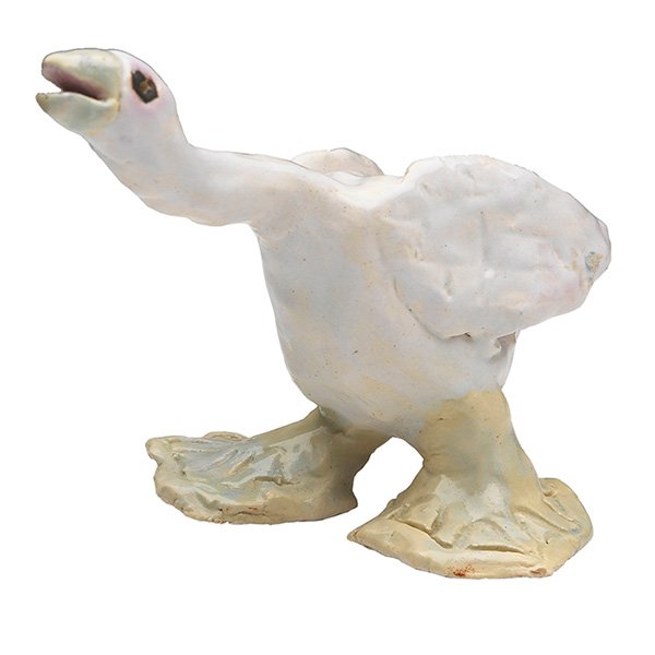 Overbeck, Goose figurine: Overbeck, Goose figurine, Cambridge City, IN, polychrome glazed pottery, marked, 5"w x 3.5"h