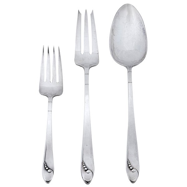 John Pontus Petterson Elsinore flatware: John Pontus Petterson (1884-1949), Elsinore flatware: a spoon and two forks, Chicago, IL, sterling silver, stamped signature longest, 11 3/8", Provenance: John Pontus Petterson, John C. Petterson, The