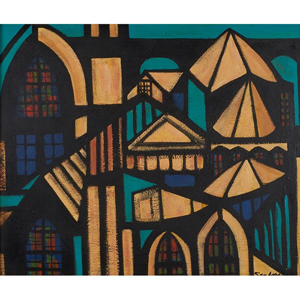 Walter Sanford, (American, 1912-1987), Rooftops: Walter Sanford, (American, 1912-1987), Rooftops, 1962, oil on masonite, signed lower right, titled and dated on verso, 20.25" x 24.25"