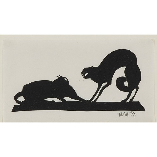 Wilhelm Hunt Diederich, (American, 1884-1953), Fighting: Wilhelm Hunt Diederich, (American, 1884-1953), Fighting Cats, cut paper silhouette, signed lower right, 4.75" x 8.75"