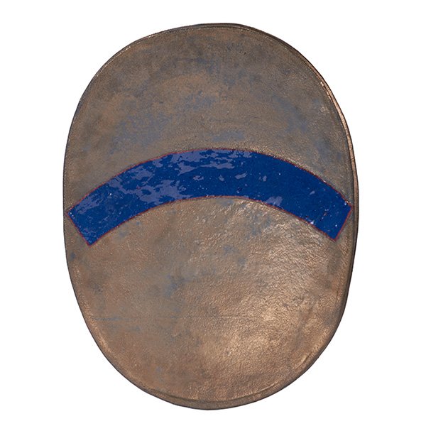 Jun Kaneko, Wall hanging charger, No. 89-2-15: Jun Kaneko, Wall hanging charger, Untitled No. 89-2-15, stoneware, metallic glaze, 1989, signed "Jun Kaneko 89" and labeled 89-2-15, 21.25"w x 4"d x 27.25"h