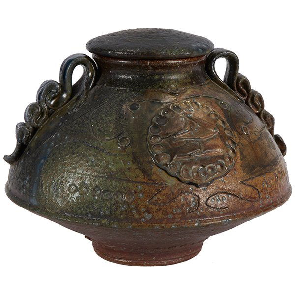 Don Reitz, lidded vessel: Don Reitz, lidded vessel, glazed stoneware, signed "Reitz", 11"w x 9"h
