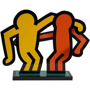 After Keith Haring, Best Buddies logo sculpture: After Keith Haring, Best Buddies logo sculpture, polychrome steel, 1990, 22"w x 7"d x 17.5"h, Keith Haring donated this logo design to Best Buddies, a nonprofit 501(c)(3) organization dedicated to cre