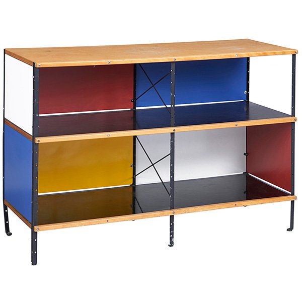 Charles & Ray Eames, ESU 200 storage unit, 1st series: Charles & Ray Eames, ESU 200 storage unit, 1st series, Herman Miller, 950s, steel, zinc, birch, Masonite, unsigned, The colorful panels have been professionally repainted., 47"w x 17"d x 32.5"h