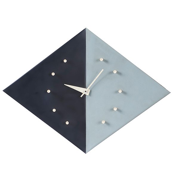 George Nelson, Kite Clock, model 2201, Howard Miller: George Nelson, Kite Clock, model 2201, Howard Miller, enameled steel, wood, signed with Howard Miller label, 21.25"w x 4.5"d x16.5"h