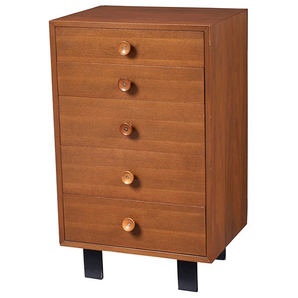 George Nelson, Basic Series cabinet, Herman Miller: George Nelson, Basic Series cabinet, Herman Miller, 1950s, walnut, ebonized wood, signed with foil label, 24''w x 18.5''d x 39.75''h,
