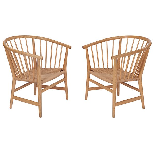 Hans Wegner, PP-12 chairs: Hans Wegner, PP-12 chairs, pair, PP Mobler, Denmark, 1978, ash, paper cord, signed with "PP Mobler Danmark Design: Hans J. Wegner" label, 27.5"w x 26"d x 30.25"h