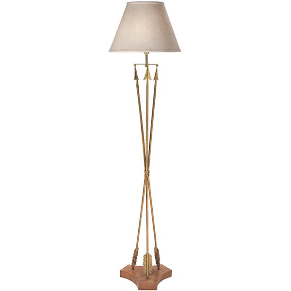 Marcel Guillamard, floor lamp: Marcel Guillamard, attribution, floor lamp, France, solid brass, wood (shade not included), unsigned, 14.5"dia x 63"h