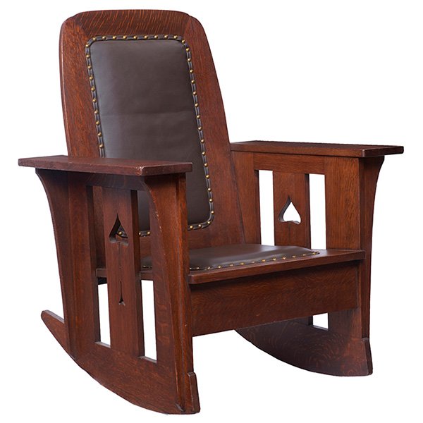 Limbert rocker, Grand Rapids, MI, oak, leather, brass,