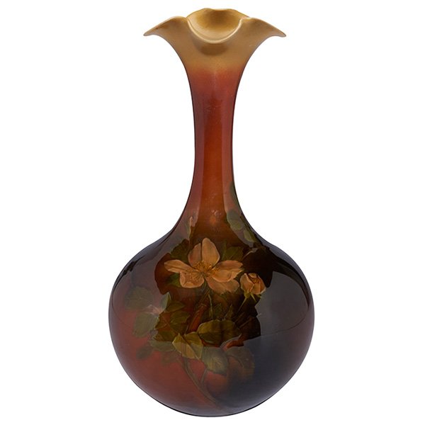 Anna Marie Valentien (1862-1947) for Rookwood Pottery,: Anna Marie Valentien (1862-1947) for Rookwood Pottery, Wild Rose ewer, #387C, Cincinnati, OH, 1891, Standard glazed ceramic, marked, 7"w x 11"h