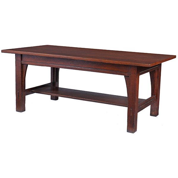 Gustav Stickley, library table, Eastwood, NY, oak,: Gustav Stickley, library table, Eastwood, NY, oak, unsigned, rare uncatalogued form, 72"w x 36"d x 29"h