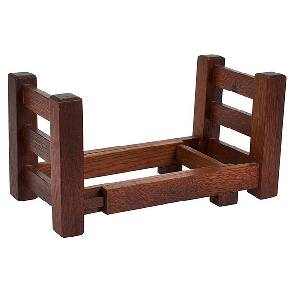 Gustav Stickley, book slide, Eastwood, NY, oak, branded: Gustav Stickley, book slide, Eastwood, NY, oak, branded signature, 12"w x 7"d x 7"h (closed), Provenance: The Collection of Robert and Elaine Dillof, Croton Falls, NY