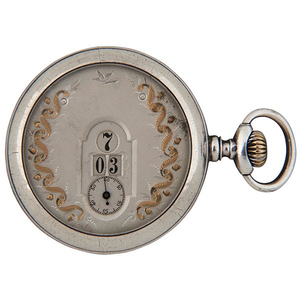 Swiss, gentleman's open case pocket watch, .935 silver,: Swiss, gentleman's open case pocket watch, .935 silver, digital face, hallmarked, case: 2"dia
