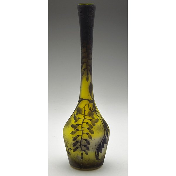 Muller Freres, Wisteria vase, France, cameo cut and: Muller Freres, Wisteria vase, France, cameo cut and enameled glass, signed, 4"w x 11.5"h
