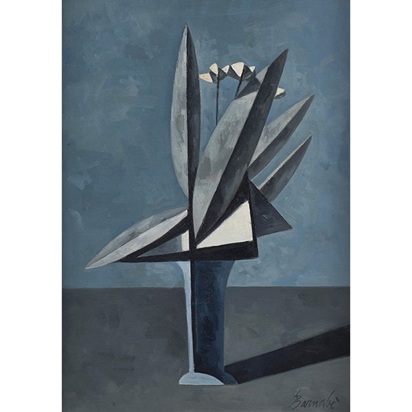 Duilio Barnabe, (Italian, 1914-1961), Natura Morta in: Duilio Barnabe, (Italian, 1914-1961), Natura Morta in Blue, 1959, oil on canvas, signed lower right, 25" x 17.5", Provenance: R.S. Johnson International Gallery, Chicago, Illinois (label on verso)