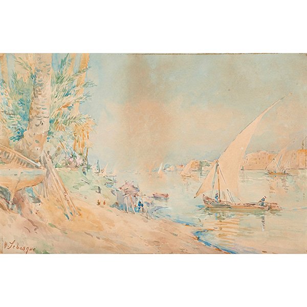 Henri Lebasque, (French, 1865-1937), Port Scene (double: Henri Lebasque, (French, 1865-1937), Port Scene (double sided), watercolor, signed lower left, 12" x 17.75", Provenance: Property from the estate of Mr. T. Mackin Sexton, Winnetka, Illinois