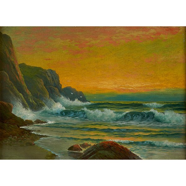 George Howell Gay, (American, 1858-1931), Sunset on a: George Howell Gay, (American, 1858-1931), Sunset on a Rocky Shore, oil on canvas, signed lower left, 10" x 14"