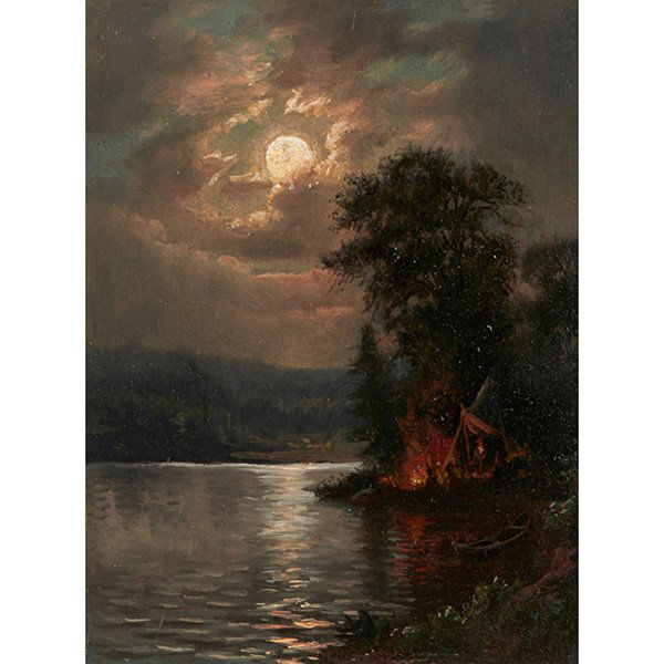 Attributed to David Johnson, (American, 1827-1908),: Attributed to David Johnson, (American, 1827-1908), Campfire, oil on board, 8" x 6", Provenance: The Estate of Robert Edwards, Swarthmore, PA