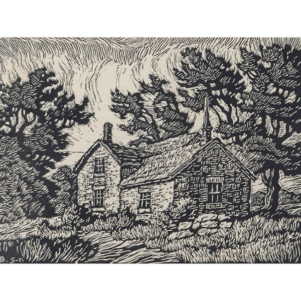 Birger Sandzen, (American, 1871-1954), Blue Valley: Birger Sandzen, (American, 1871-1954), Blue Valley Farm, woodcut, signed and titled in pencil in the margin, 9" x 12.75"