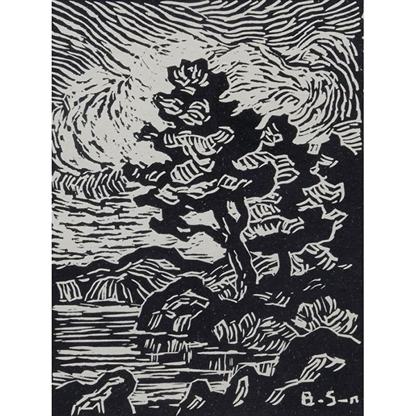 Birger Sandzen, (American, 1871-1954), Colorado Stream,: Birger Sandzen, (American, 1871-1954), Colorado Stream, linocut, signed and titled in pencil in the margin, 6" x 4.5"