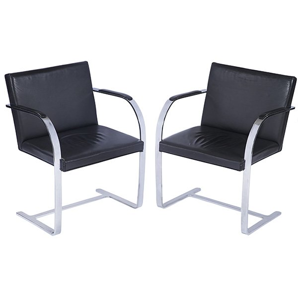 Mies van der Rohe, BRNO chairs, pair, Knoll,: Mies van der Rohe, BRNO chairs, pair, Knoll, chrome-plated steel, leather, 23"w x 22"d x 32"h each