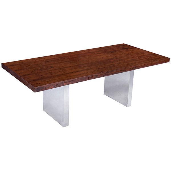 Roger Sprunger, Executive desk, Dunbar, rosewood,: Roger Sprunger, Executive desk, Dunbar, rosewood, chromed steel, Brass D tag, 84"w x 38"d x 29.5"h