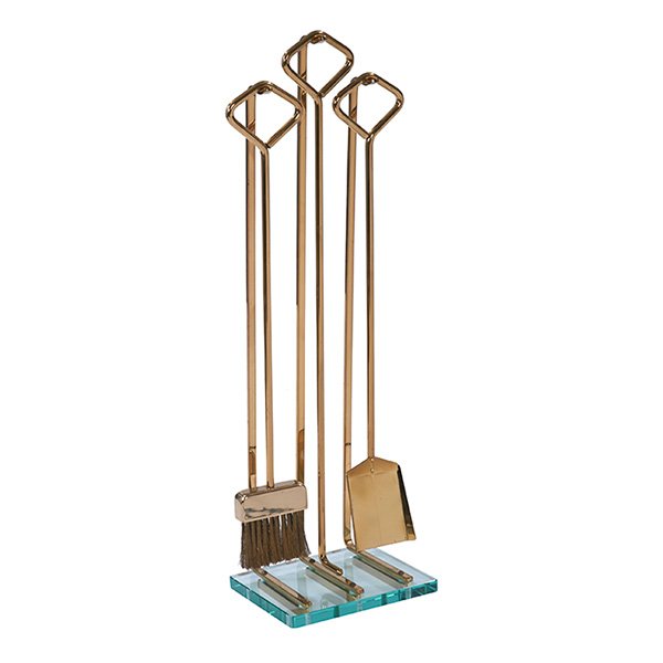 Fontana Arte, fire tools, Italy, 1950s, brass, glass,: Fontana Arte, fire tools, Italy, 1950s, brass, glass, 11''w x 7.5''d x 32.25''h