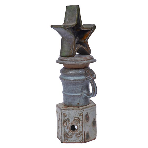 William A. Hoffman, sculpture, "Texas Star", 1991,: William A. Hoffman, sculpture, "Texas Star", 1991, glazed ceramic, Arts Club of Chicago exhibition label, 6.25"w x 5.75"d x 17.5"h