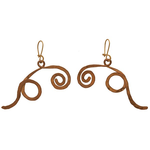Artist Unknown, (20th century), earrings, pair, brass,: Artist Unknown, (20th century), earrings, pair, brass, unmarked, in the style of Alexander Calder, each: 3"w x 3.5"l