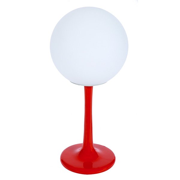 Robert Sonneman, "Space-Age" table lamp, c. 1970,: Robert Sonneman, "Space-Age" table lamp, c. 1970, enameled metal, frosted glass, 10"dia. x 21"h