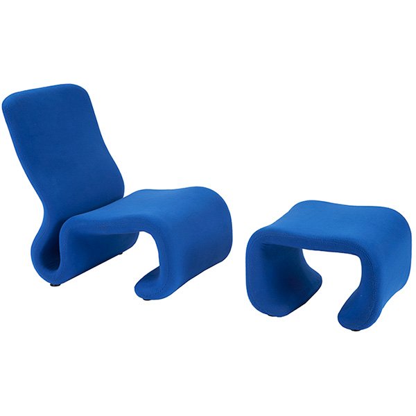 Jan Ekselius, lounge chair and ottoman, Stendig, 1970s,: Jan Ekselius, lounge chair and ottoman, Stendig, 1970s, original blue upholstery, chair: 25"w x 34"d x 34"h, ottoman: 22"w x 22"d x 15"h