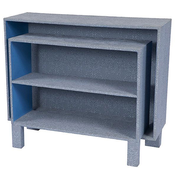 Mario Minale & Kuniko Maeda, Chroma Key cabinet, Droog: Mario Minale & Kuniko Maeda, Chroma Key cabinet, Droog Design, The Netherlands, 2008, fabric over wood, From an edition of 3, Originally from The Cosmopolitan, Las Vegas, 50"w x 21.5"d x 41.5"h