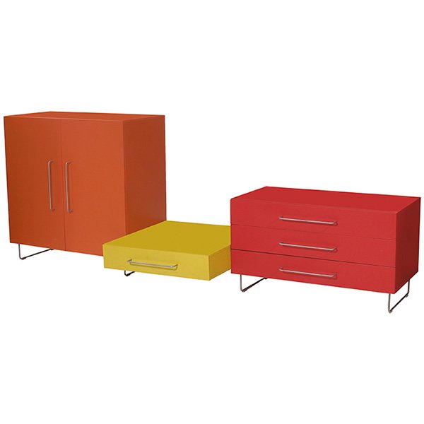 Jasper Morrison, "Plan" cabinet, Cappellini, Italy,: Jasper Morrison, "Plan" cabinet, Cappellini, Italy, lacquered wood, stainless steel, hinges marked "Cappellini", 130"w x 23.5"d x 27.5"h