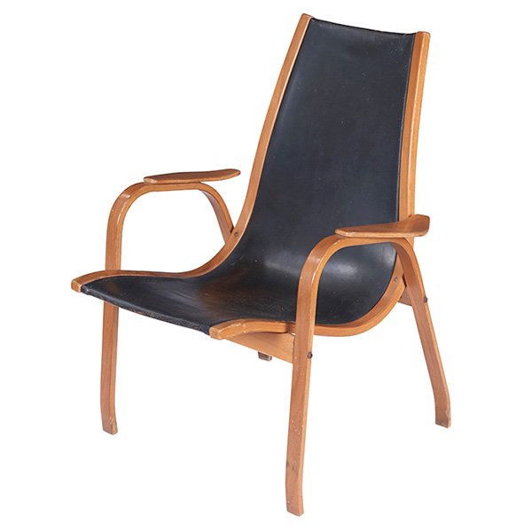 Yngve Ekstrom, chair, "Lamino" chair Sweden: Yngve Ekstrom, chair, "Lamino" chair, Swedese, Sweden, beech, leather, 26"w x 26"d x 33.5"h