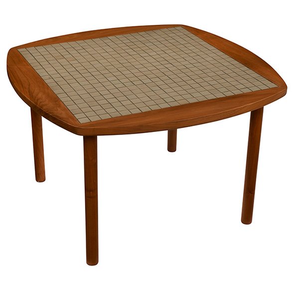 Gordon & Jane Martz, table, Marshall Studios, USA,: Gordon & Jane Martz, table, Marshall Studios, USA, 1960s, walnut, gray glazed tiles, 34"w x 34"d x 21"h