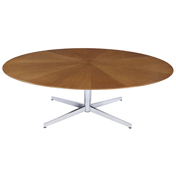 Osvaldo Borsani, oval dining / conference table, Stow: Osvaldo Borsani, oval dining / conference table, Stow Davis, walnut, inlaid top, chromed steel, 78"w x 48"d x 28"h