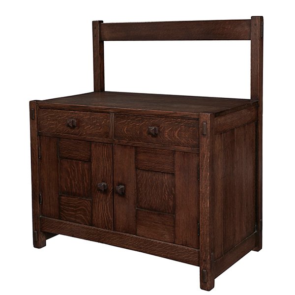 Gustav Stickley washstand, #628 40"w x 21"d x 45"h: Gustav Stickley washstand, #628, Eastwood, NY, circa 1902, oak, unsigned, 40"w x 21"d x 45"h