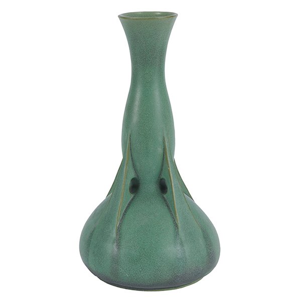 Teco, W.B. Mundie (1863-1939), designer vase, #286: Teco, W.B. Mundie (1863-1939), designer vase, #286, Chicago, IL, matte green glazed Pottery signed and numbered, 6.75"dia x 13"h