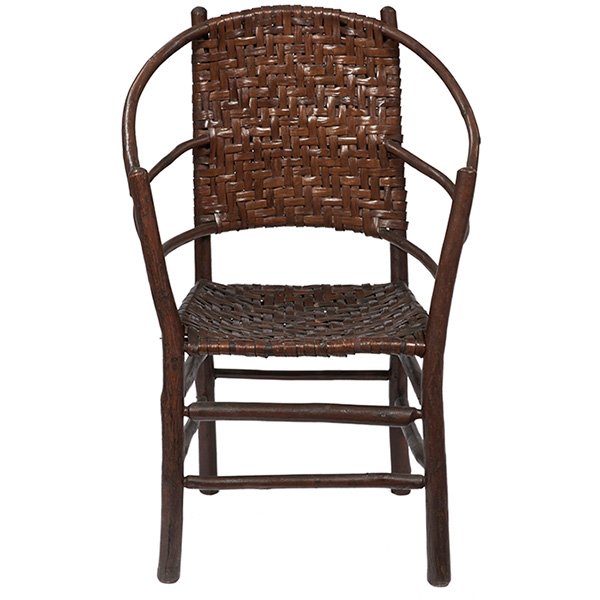 Old Hickory Furniture Company bow-back armchair 24"w x: Old Hickory Furniture Company, bow-back armchair, Martinsville, IN, hickory, splint, early signature, 24"w x 18"d x 36"h