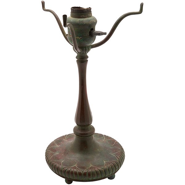 Tiffany Studios desk lamp base, #322 7"dia x 10"h: Tiffany Studios, desk lamp base, #322, New York, NY, bronze, stamped signature, numbered, 7"dia x 10"h