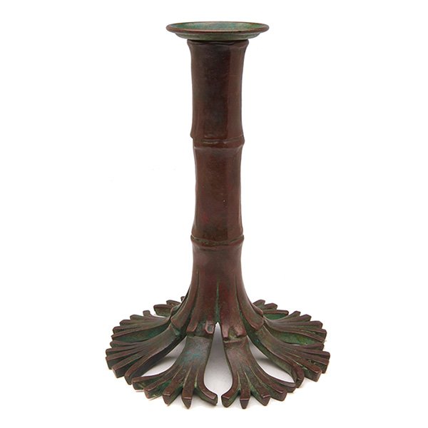 Tiffany Studios Bamboo candlestick 5.25"dia x 7.5"h: Tiffany Studios, Bamboo candlestick, New York, NY, patinated bronze, stamped signature, 5.25"dia x 7.5"h, Property from: The Warshawsky Collection, Chicago, Illinois