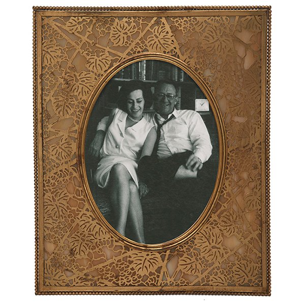 Tiffany Studios Grapevine frame, #919 10"w x 12"h: Tiffany Studios, Grapevine frame, #919, New York, NY, circa 1910, dore bronze, Favrile glass, stamped marks and numbered, 10"w x 12"h, Property from: The Warshawsky Collection, Chicago, Illinois