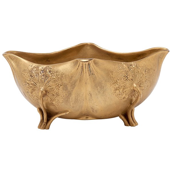 Leon Kann (1859-1925) jardiniere, #538F 8.5"w x 6"d x: Leon Kann (1859-1925), jardiniere, #538F, France, gilt bronze, signed, numbered, Siot-Paris foundry mark, 8.5"w x 6"d x 3.5"h, Property from: The Warshawsky Collection, Chicago, Illinois