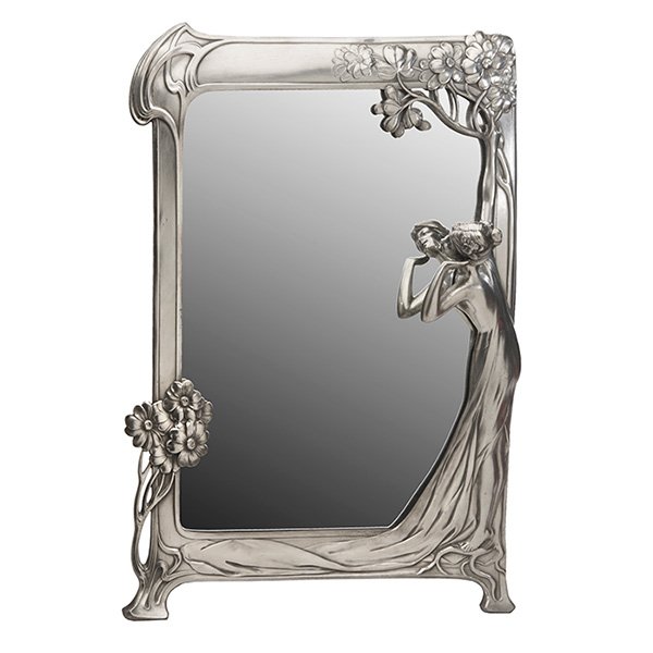 W.M.F. Echo mirror 11”w x 9”d x 14.25”h: W.M.F., Echo mirror, Germany, circa 1910, electroplate silver, glass, stamped signature, 11"w x 9"d x 14.25"h, Property from: The Warshawsky Collection, Chicago, Illinois